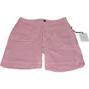 ONIA Calder 7.5" E Micro Stripe Flame Red White Swim Trunks NEW Mens